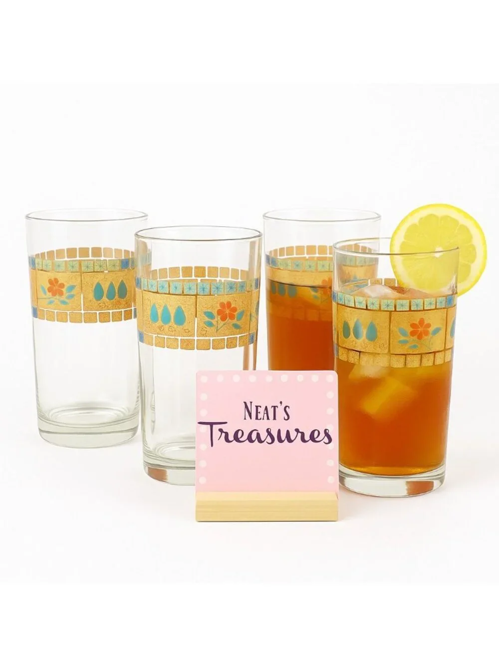 NEW Noritake Epoch WOODSWAY Floral 14 Oz Glass Tumbler Glasses Set Of 4 USA